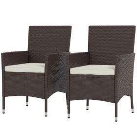 Rattan Dining Chair Set 2pcs, Wicker Outdoor Seating with Cushions, Stackable Design in Dark Coffee