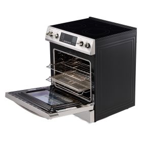 30 in Electric Range Oven, 4.8 Cu. Ft. Capacity Compact Freestanding Oven, Stainless Steel Kitchen Stove, with 5 Burners, Timer, Self-Cleaning
